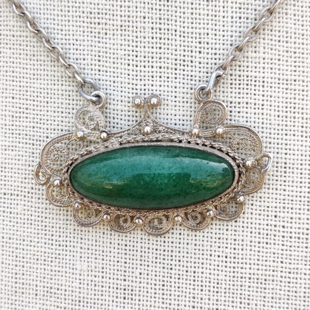 Vintage Sterling Marc Begay native malachite necklace - Picture 2 of 15
